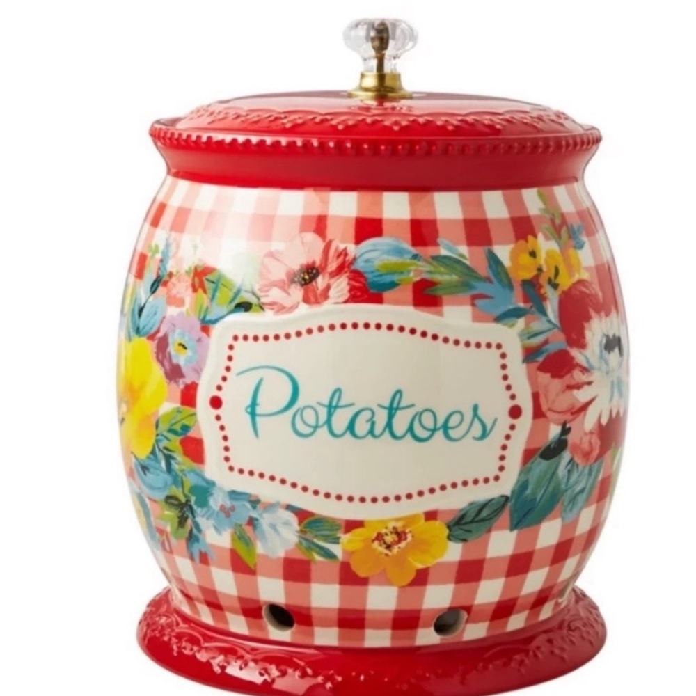 The Pioneer Woman Sweet Romance Red Gingham Check Potato Keeper with Lid: